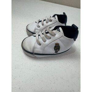 Polo Ralph‎ Lauren Baby Sneakers White W/ Bear Patch Size 3